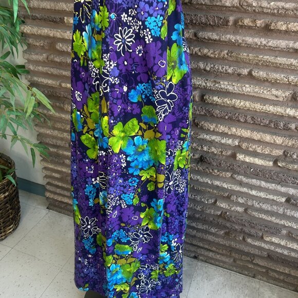 Vintage Hawaiian Floral Rockabilly Tie Front Handmade Maxi Tiki Dress - Picture 6 of 10